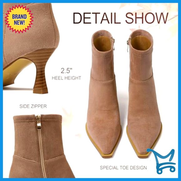 Amazon.com | Coutgo Womens Kitten Heel Dress Ankle Boots  Suede Ankle Boots with Side Zip, Pointed Toe, Kitten Heel, Dressy Fall Footwear